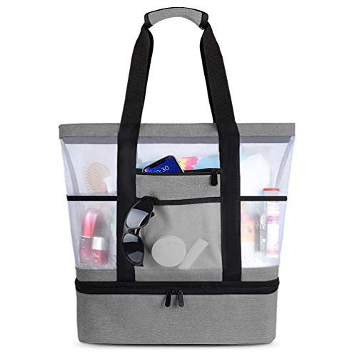 VBIGER Mesh Beach Tote Bag with Detachable Insulated Cooler Bag Large Capacity Tote Bag Beach Gear Beach Essentials Bag Pool Bag for Women