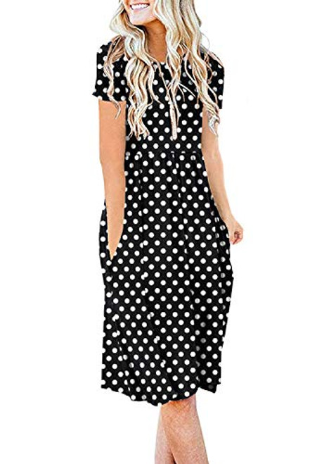 DB MOON Women Summer Casual Short Sleeve Dresses Empire Waist Dress with Pockets -Polka Dot Black M- DB MOON Women Summer Casual Short Sleeve Dresses Empire Waist Dress with Pockets -Polka Dot Black M-