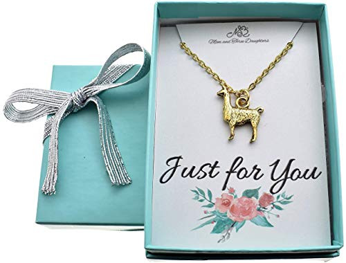 Llama Women_s Necklace in Gold Plated Pewter - Handcrafted 18 Inch Stainless Steel Cable Chain with 2 Inch Extender and Lobster Claw Clasp