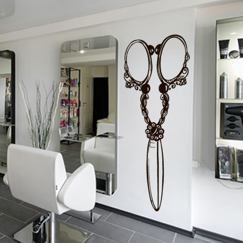 Wall Decal Hair Salon Scissors Retro Curls Beauty Hair Stylist Barber M1436 Wall Decal Hair Salon Scissors Retro Curls Beauty Hair Stylist Barber M1436