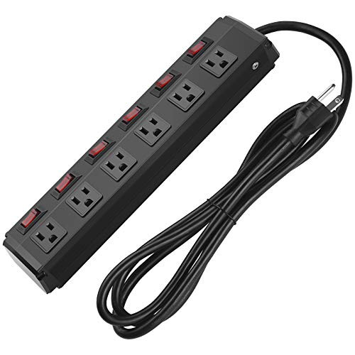 Metal Power Strip Individual Switches  Heavy Duty Power Strip Surge Protector for Appliances  Extension Cord Strip with 6 Outlet and 6FT Power Cord  300J Surge Protector 15A 120V 1800W.