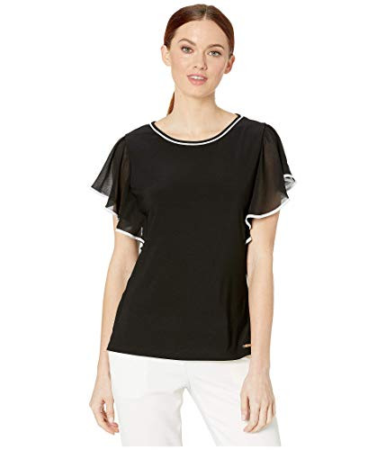 Calvin Klein Chiffon Top with Piping Black XS -US 0-2-