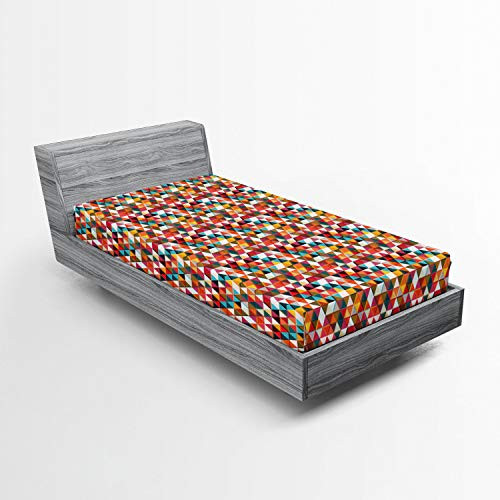 Lunarable Geometric Fitted Sheet  Colored Grunge Mosaic Like Vivid Triangles Grid Contemporary Fantasy Pattern  Bed Cover with All-Round Elastic Deep Pocket for Comfort  Twin XL Size  Multicolor