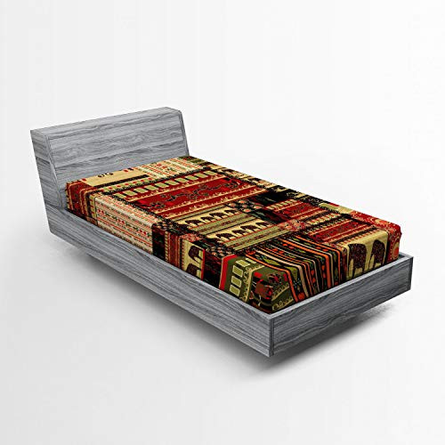 Ambesonne African Fitted Sheet  Patchwork Style Pattern with Elephants and Cultural Motifs Print  Soft Decorative Fabric Bedding All-Round Elastic Pocket  Twin XL Size  Red Green Black