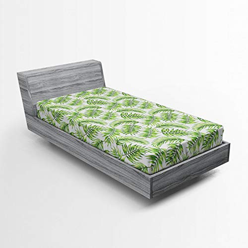 Ambesonne Palm Leaf Fitted Sheet  Exotic Pattern with Tropical Leaves in Watercolor Art Style Jungle Luau Hawaii  Soft Decorative Fabric Bedding All-Round Elastic Pocket  Twin XL Size  Fern Green