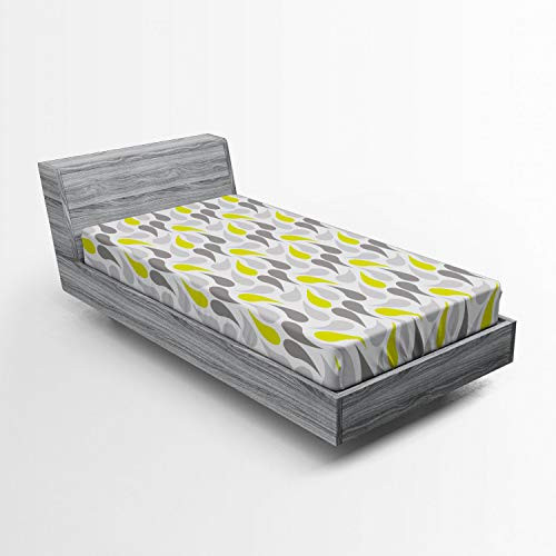 Ambesonne Geometric Fitted Sheet  Abstract Paisley Design Middle Inspired Retro Ornate  Soft Decorative Fabric Bedding All-Round Elastic Pocket  Twin XL Size  Yellow Green Grey White