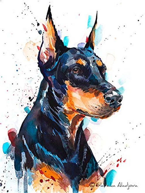 Doberman Watercolor Painting Print 8x10 inches  artist Slaveika Aladjova