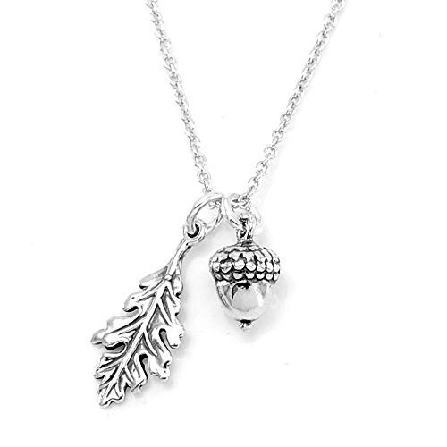 Sterling Silver Tiny Oak leaf and Acorn Charm Necklace  18inch