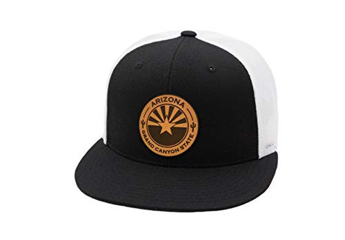 Branded Bills _The Arizona_ Leather Patch hat Flat Trucker - OSFA Black White