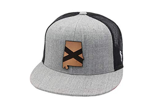 Branded Bills Alabama _The 22_ Leather Patch Hat Flat Trucker - OSFA Heather Grey Black