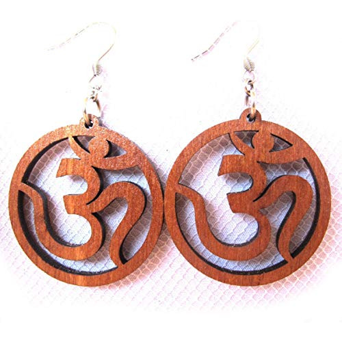 Large Circle Wooden Yoga Earrings Om  0g  for Sensitive Ears with Hypoallergenic Hooks