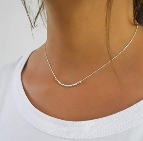 Dainty Sterling Silver Necklace With Beads - Handmade