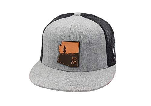 Branded Bills Arizona _The Zona_ Leather Patch hat Flat Trucker - OSFA Heather Grey Black
