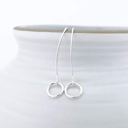 Long Open Circle Earrings Sterling Silver Minimalist Dangle Handmade Jewelry Gift