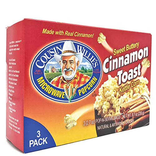 Cousin Willie s Cinnamon Toast Microwave Popcorn  8.7 ounces -Case of 12 - 3-Pack-