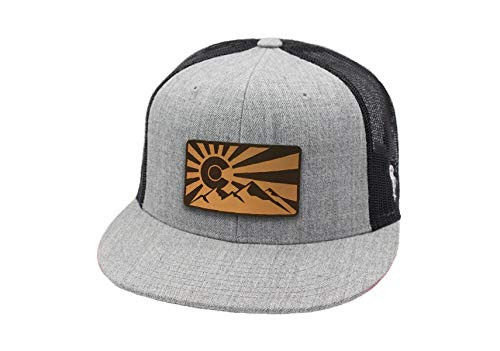 Branded Bills Colorado _The Rocky Mountain_ Leather Patch Hat Flat Trucker - OSFA Grey Black