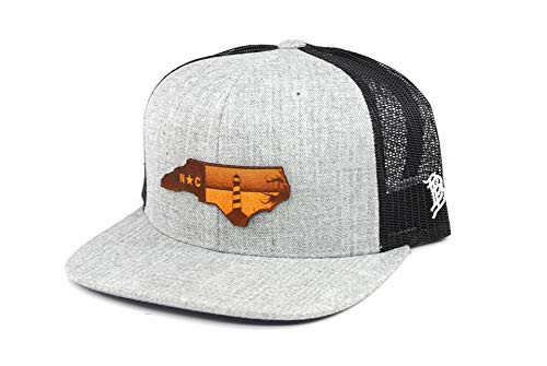 Branded Bills North Carolina _The Lighthouse_ Leather Patch Hat Flat Trucker - OSFA Heather Grey Black