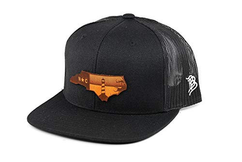 Branded Bills North Carolina _The Lighthouse_ Leather Patch Hat Flat Trucker - OSFA Black