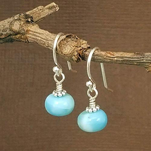 Sterling Silver Small Dominican Larimar Gemstone Beaded Dangle Drop Earrings Sterling Silver Small Dominican Larimar Gemstone Beaded Dangle Drop Earrings