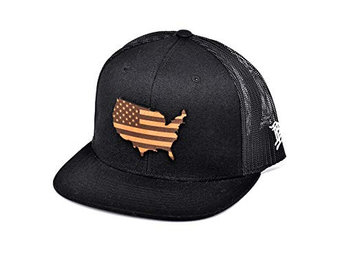 Branded Bills _The Patriot_ Leather Patch Hat Flat Trucker - One Size Fits All -Black Black-