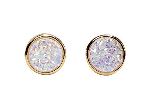 Genuine White Round Druzy Quartz Gemstone Stud Earrings 7mm- Women_s Jewelry Gift Idea Genuine White Round Druzy Quartz Gemstone Stud Earrings 7mm- Women_s Jewelry Gift Idea