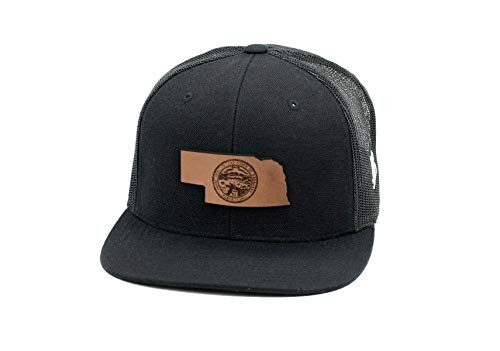Branded Bills Nebraska _The 37_ Leather Patch Hat Flat Trucker - OSFA Black