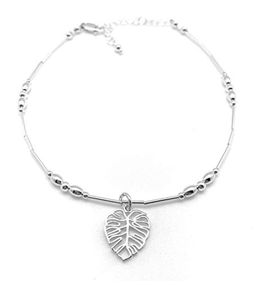 Monstera Palm Leaf Anklet Sterling Silver Beach Gift Monstera Palm Leaf Anklet Sterling Silver Beach Gift