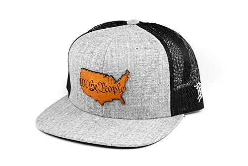 Branded Bills The Constitution  Leather Patch Hat Flat Trucker - OSFA Heather Grey Black