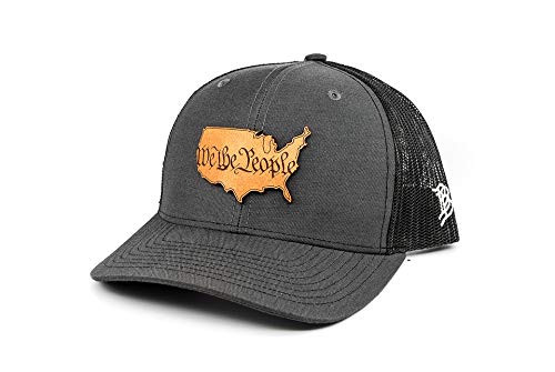 Branded Bills The Constitution  Leather Patch Hat Curved Trucker- OSFA Charcoal