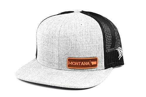 Branded Bills Montana Native_ Leather Patch Hat Flat Trucker - OSFA Heather Grey Black