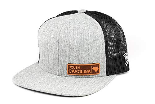 Branded Bills South Carolina Native_ Leather Patch Hat Flat Trucker - OSFA Heather Grey Black