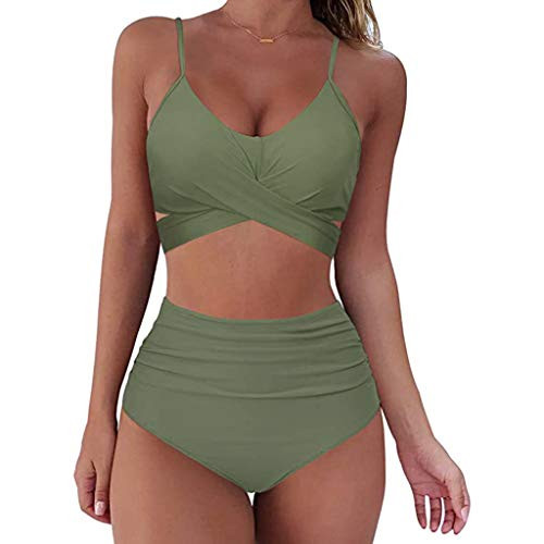 Women_s Push Up Two Piece Bikini Swimsuits Bandeau Bandage Brazilian Padded Swimwear Bathing Suits -Army Green  XL-