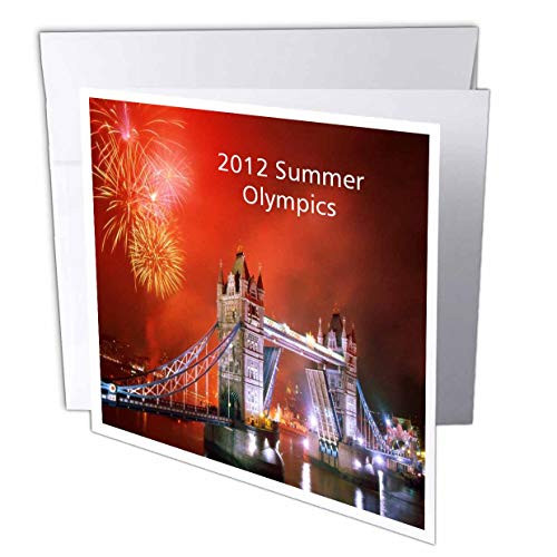 3dRose Florene Special Events - London Bridge Nitetime with 2012 Olympics n Fireworks - 12 Greeting Cards with envelopes -gc_54154_2-