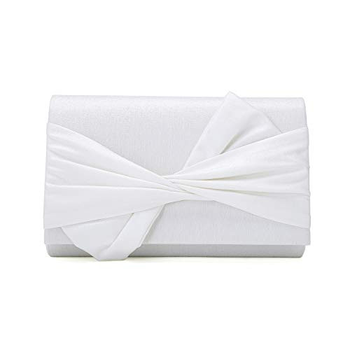iXebella Satin Evening Bag Bow Flap Clutch Purse for Women Formal Party Prom Wedding -White-