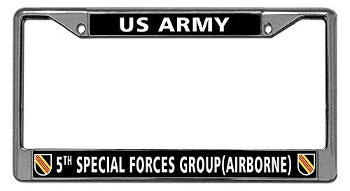 JiuzFrames U.S. Army 5th Special Forces Group -Airborne- License Plate Frame  Retro Stainless Steel Waterproof Metal License Cover Holder with Bolts Washer Caps-6_ x 12_ in-