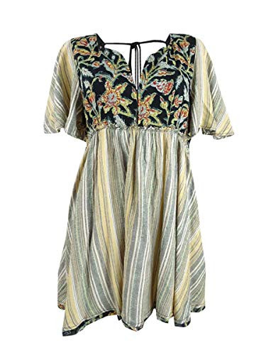 Free People Womens Under The Sun Mini Short Tunic Dress Black-Ivory XS