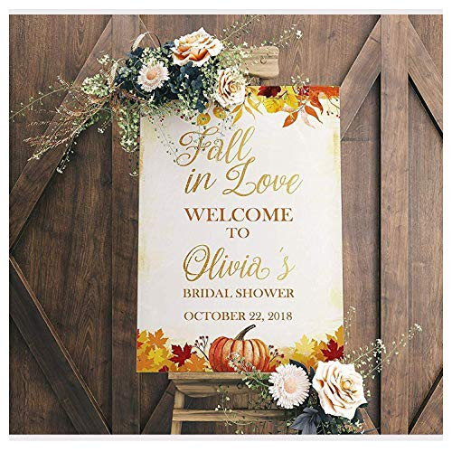 Leafy Pumpkin Autumn Bridal Shower Sign Fall Season Fall in Love Sign Welcome Bridal Shower Reception Banner Custom Names Poster Handmade Party Supply Poster Print  Size 24x18  36x24 and 48x36