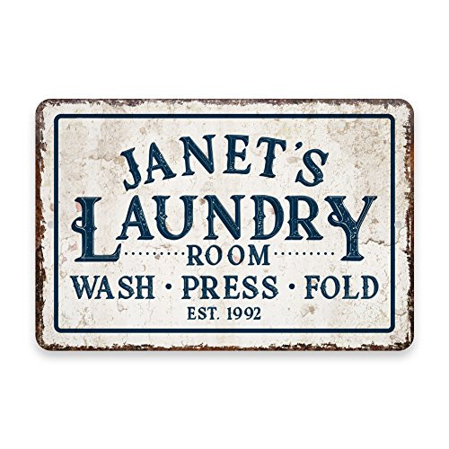 Pattern Pop Personalized Vintage Distressed Look Laundry Wash Press Fold Metal Room Sign