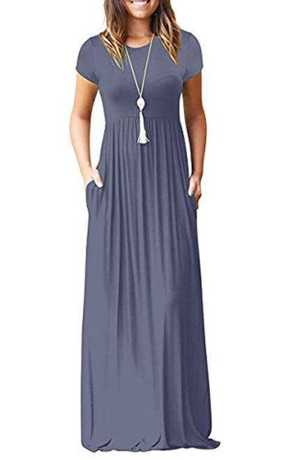 GRECERELLE Women_s Short Sleeve Loose Plain Maxi Dresses Casual Long Dresses with Pockets Purple Gray X-Large GRECERELLE Women_s Short Sleeve Loose Plain Maxi Dresses Casual Long Dresses with Pockets Purple Gray X-Large