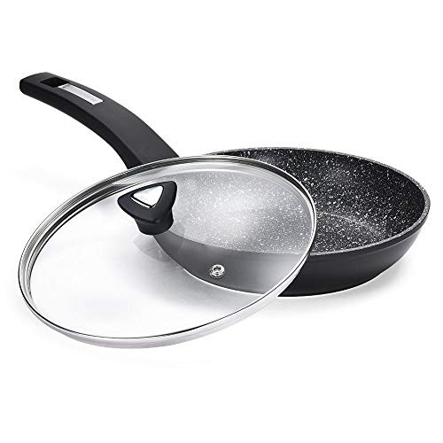 CSK 8-Inch Nonstick Stir Fry Pan with Lid - Nonstick Skillet with Ergonomic Handle and Flat Bottom  Induction Aluminum Frying Pan Skillet Cookware  100 Percent  APEO and PFOA-Free  Stone-Derived Nonstick Coating