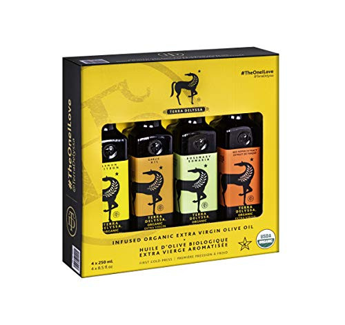 Terra Delyssa Organic First Cold Pressed Extra Virgin Olive Oil infused with Garlic Lemon Rosemary Chili Pepper Terra Delyssa Organic First Cold Pressed Extra Virgin Olive Oil infused with Garlic Lemon Rosemary Chili Pepper