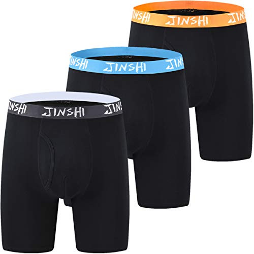 JINSHI Men_s Boxer Briefs Bamboo Underwear Comfort Black Long Leg Boxer 3-Pack Size XL