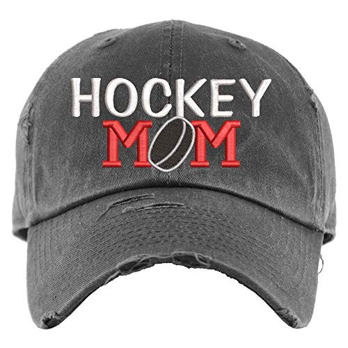 Personalized Hockey Mom Hat - Distressed Baseball Cap OR Ponytail Hat - Custom Embroidered