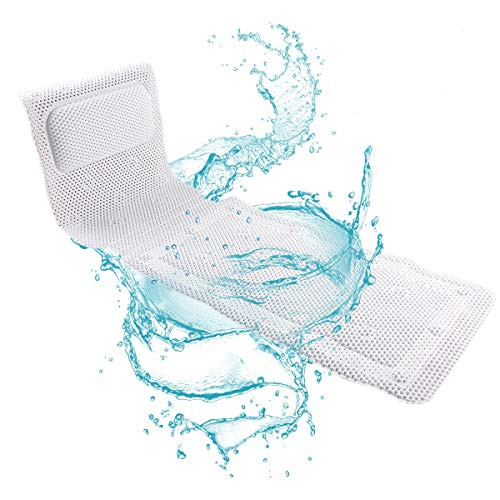 Full Body Bath Pillow Mat  NAVOROGE Bathtub Mat with Pillow for Neck and Back Support Non Slip Bath Cushion with 3D Air Mesh Layers Comfort Head Rest -49x14in