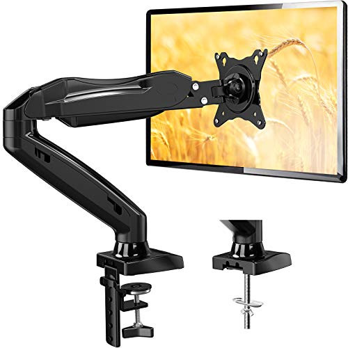 AM alphamount Monitor Mount Stand  Computer Monitor Stand for Desk  Height Adjustable Tilt Swivel Rotation Gas Spring Monitor Arm for Screen up to 27 lnch with Clamp Grommet Mounting Base