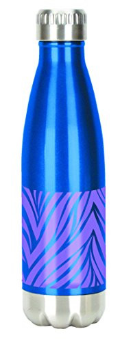Spoontiques 20622 Neon Zebra Stainless Steel Water Bottle, Blue