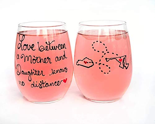 Mother_s Day Gifts for Mom From Daughter  Love Between Mother and Daughter Knows no Distance  Mother Daughter Wine Glass  All States and Countries Ava