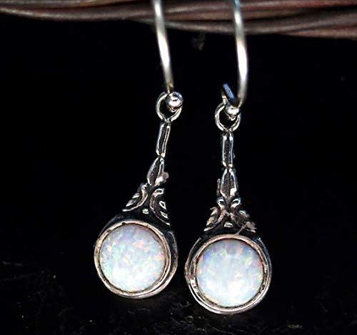 Opal Earrings  Sterling Silver Dangle Opal earrings  Victorian Earrings with White Gemstone  Unique Boho Gift for Women and Girls  Handmade Bohemian Jewelry  October Birthstone Opal Earrings  Sterling Silver Dangle Opal earrings  Victorian Earrings with White Gemstone  Unique Boho Gift for Women and Girls  Handmade Bohemian Jewelry  October Birthstone