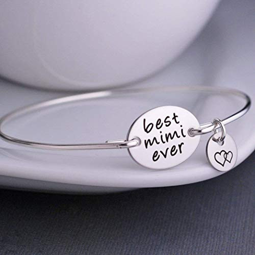 Best Mimi Ever Bangle Bracelet  Sterling Silver Mother_s Day Gift for Mimi