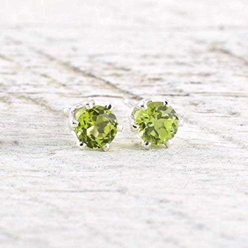 Genuine Peridot Gemstone Stud Earrings 4mm Sterling Silver August Birthstone Gift For Women